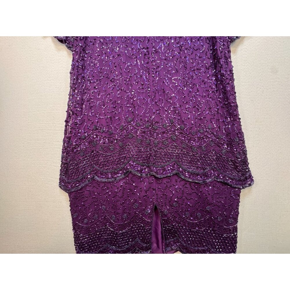 Brilliante By J.A Silk Formal Midi Shift Dress Size 1X Purple Sequin - Picture 12 of 13